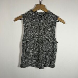 American Eagle Top Women Large Mock Gray Neck Knit Sleeveless Shell Blouse Boho